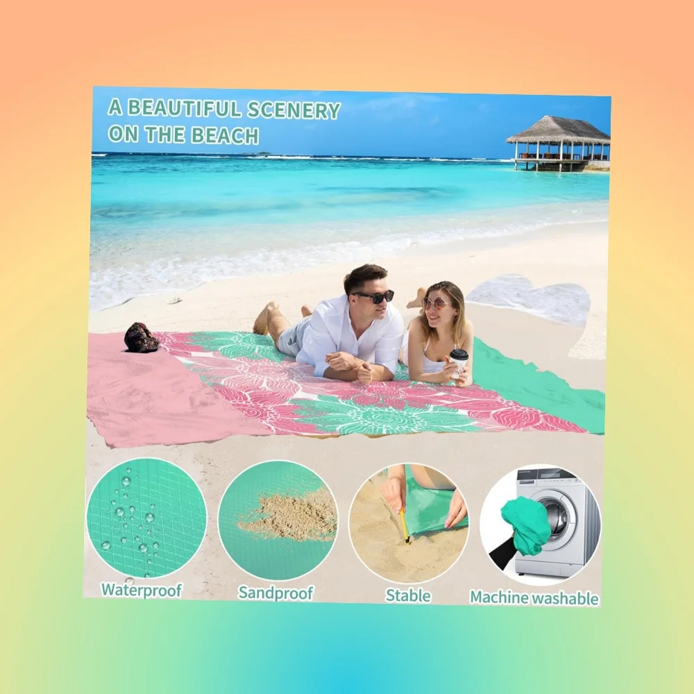 Colorful Ocean-Themed Polyester Beach Blanket. Size 78